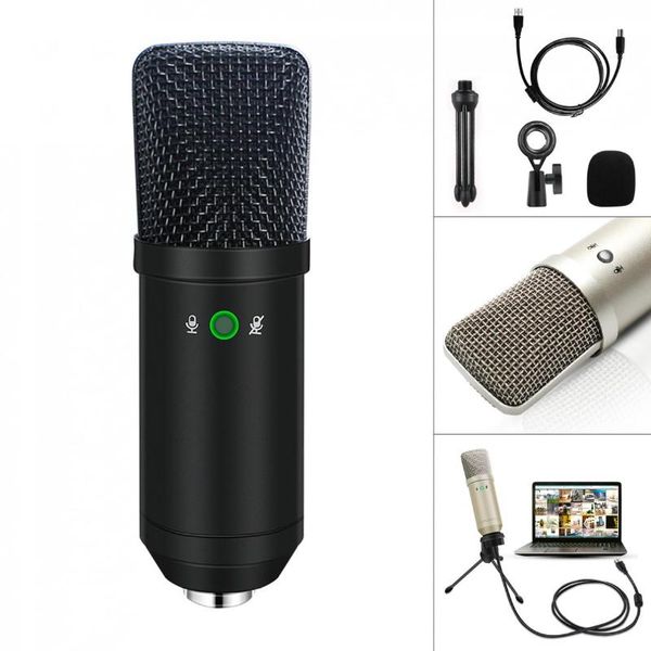 

upgraded bm-750 usb microphone metal condenser live microphone with tripod and button control function for live / voice chat