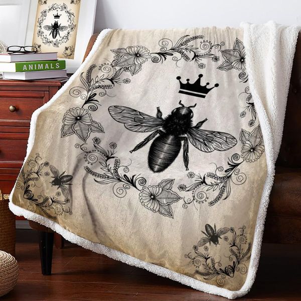 

blankets retro flower bee crown wreath print plush throw blanket sherpa fleece bedspread bedding picnic wool soft