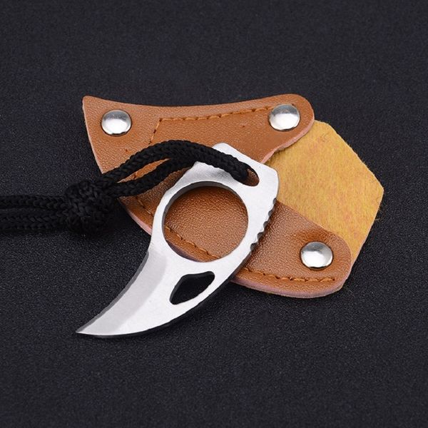 

outdoor claw battle wolf non folding portable field survival mini with hanging rope leather case self defense knife