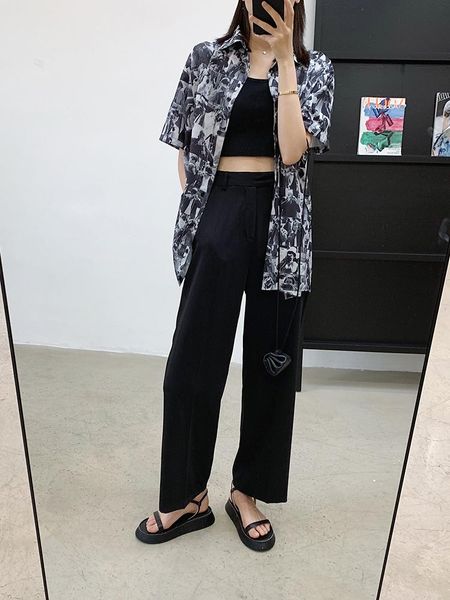 

women's pants & capris black straight suit fabric women side pocket full length casual, Black;white