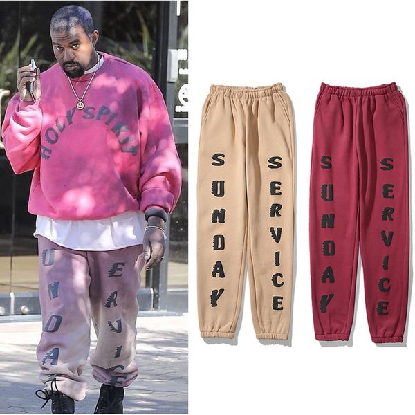 

2021 new kanye west sunday service fleece sweatpants homens e mulheres cordo hip hop solto casuais harajuku calas baggy oversize b4qn, Black