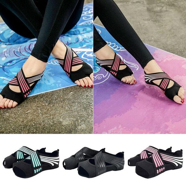 

sports socks pilates dance indoor non-slip yoga shoes anti-skid gym fitness five toe backless accessories, Black