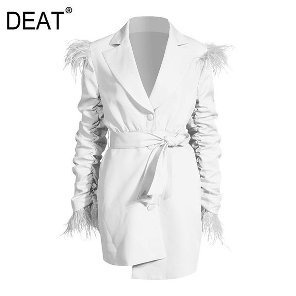

casual dresses [deat] women pleated feather irregular temperament dress notched long sleeve high fit fashion autumn 2021 1da242, Black;gray