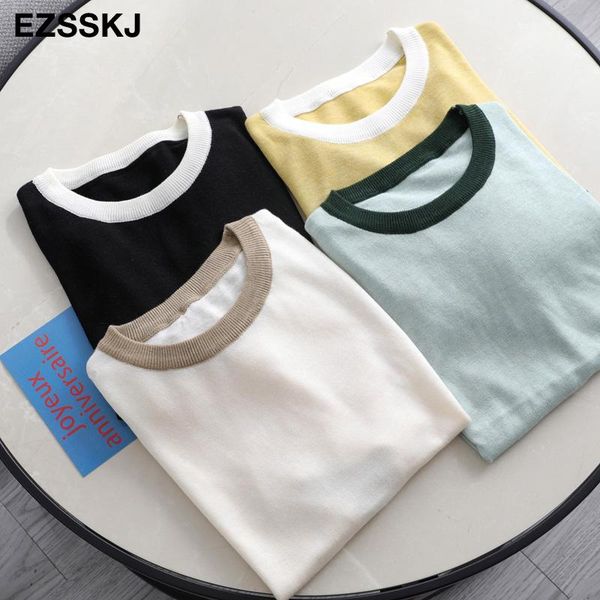 

women's t-shirt casual knit cashmere soft basic t shirt women summer short sleeve loose candy color slim tee female, White