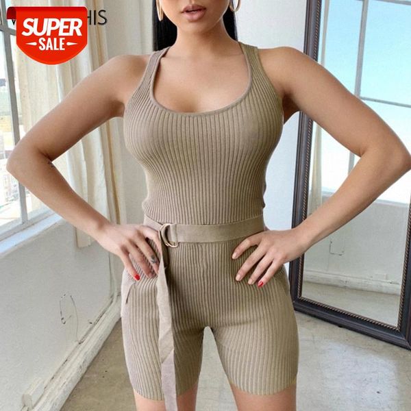 

WannaThis Sleeveless Women Playsuit Solid Elastic Bodycon O-Neck Sexy Cotton Fashion Summer New2020 Rompers Basic Ribbed Knitted #it5i, White