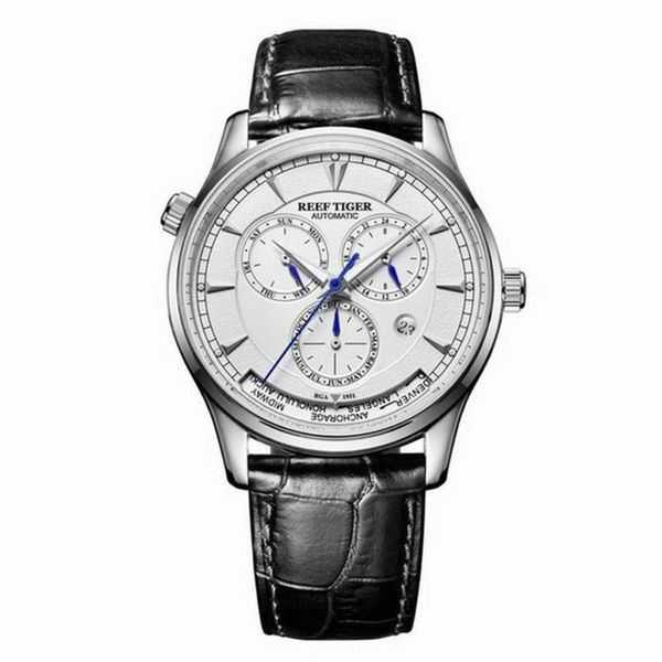

wristwatches reef tiger mens mechanical watches,men automatic wrist watch luxury man wristwatch waterproof clock dress relogio leather strap, Slivery;brown