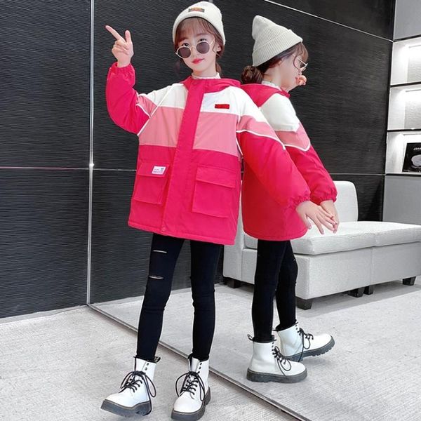 

down coat stitched gradient pink jacket hooded warm long submachine baby girl clothes winter kids clothing children, Blue;gray