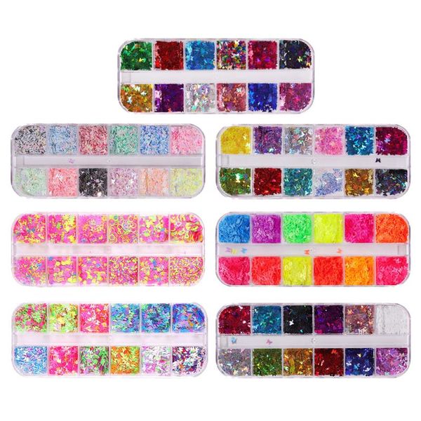 

stickers & decals 12 color beautiful butterfly art flakes glitter sequins nail, Black