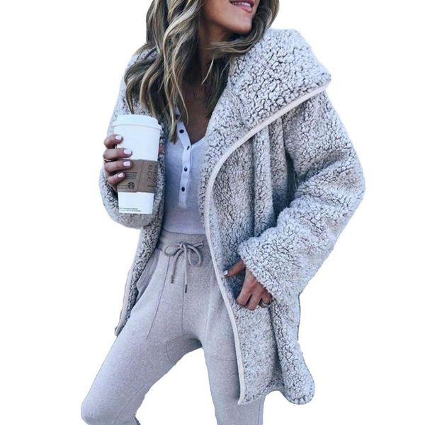 

women's vests fashionable winter warm women long sleeve solid color cardigan loose draped fluffy coat, Black;white