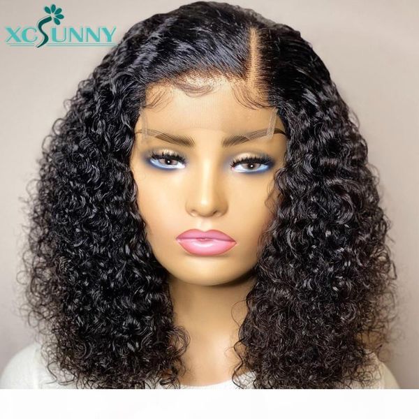 

short curly bob wig lace front human hair wigs pre plucked 13x4 frontal wig remy brazilian 4x4 closure 180 density xcsunny, Black;brown