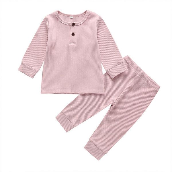 

2021 new solid color kids pajamas sets fashion children clothes cotton long sleeve pajamas+pants spring autumn baby clothing ov8v, Blue;red