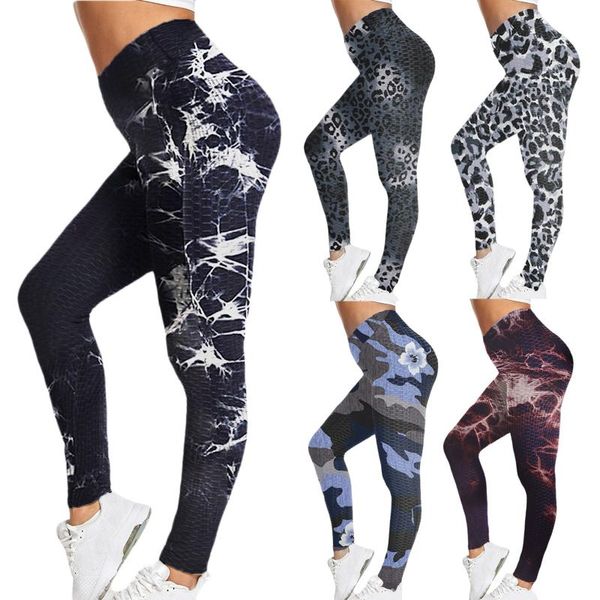 

women's leggings 30# print bubble hip lifting exercise leggins fitness running elastic waist pants pantalones de mujer, Black