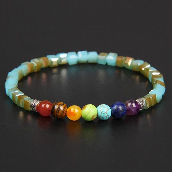

beaded, strands 7 chakras crystal bracelet 4.5mm natural stone square beads bracelets yoga buddha balance energy men women gift jewelry, Black