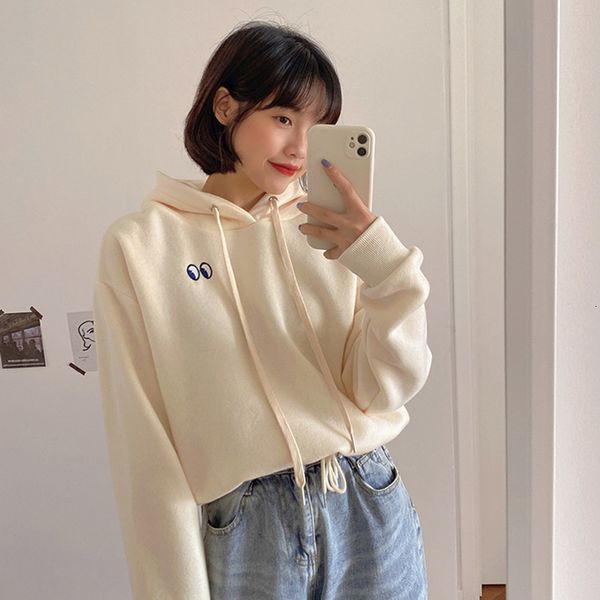 

2021 new 2 colors autumn and winter korean style loose eyes thicking hoodies womens warm sweatshirts pullovers (f4167) i0tc, Black