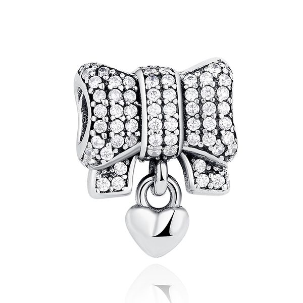 

pandach 100% real 925 sterling silver bow love heart charms fit original 3mm bracelet beads diy jewelry making cms244, Bronze;silver