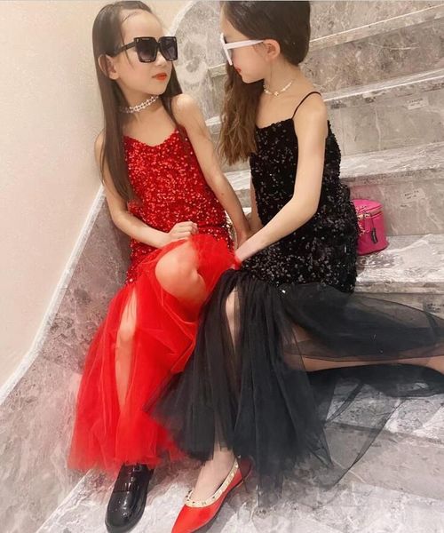 

girl's dresses 2021 korean style girls party dress fashion sequins summer 3-8 years b197, Red;yellow