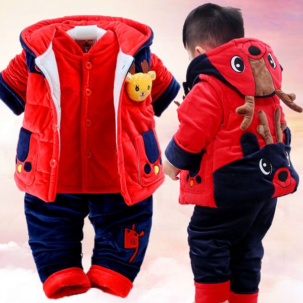 

newborn baby boys girls winter suit warm hoody coat sweatshirt pants 3pcs clothing set kids children sports tracksuit costume, White