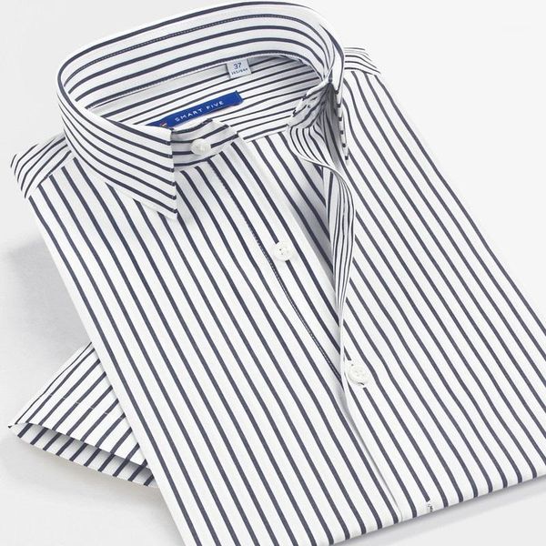

smart five 2019 summer camisa masculina cotton striped short sleeve men shirt slim fit business office shirt for male clothing1, White;black