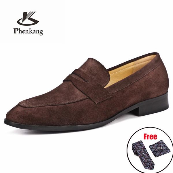 

dress shoes men leather business suit brand bullock genuine black suede slip on wedding mens phenkang