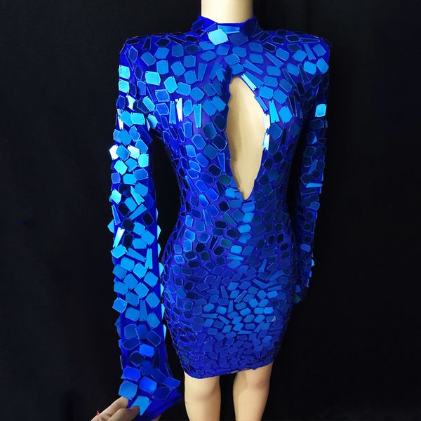 

sewing blue mirror dress ladies birthday outfit for women prom dress bust stage performance wear nightclub ceremony costume, Black;red