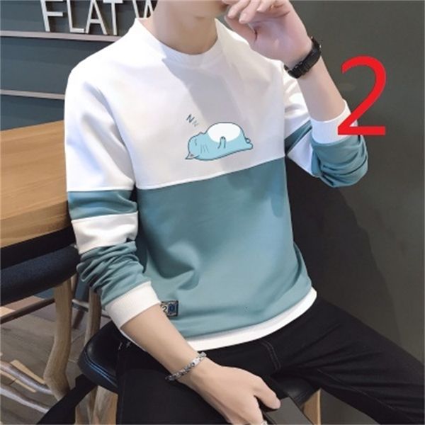 

New 2021 Long-sleeved T-shirt Men's Autumn and Winter Thickened Plus Veet Cotton Inner Tide Solid Color Men MQFE, White;black