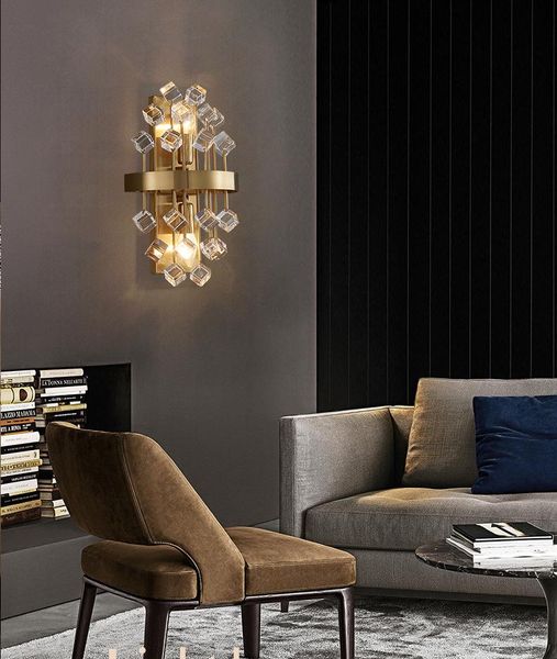 

postmodern light luxury crystal wall lamp living room tv background wall lamp bedroom bedside aisle decorative