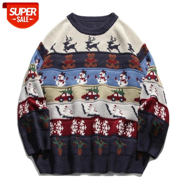 

hip hop streetwear mens knitted sweater harajuku ugly christmas elk snowman sweater oversize cotton loose pullover men clothing #oq7h, White;black