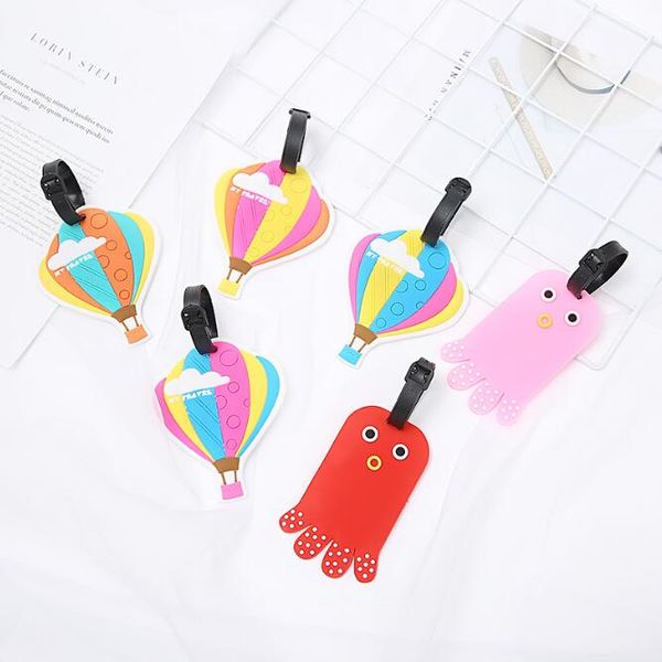 

baggage tag accessories creative cartoon air balloon silicone tag custom pvc soft rubber suitcase name id address tags, Black