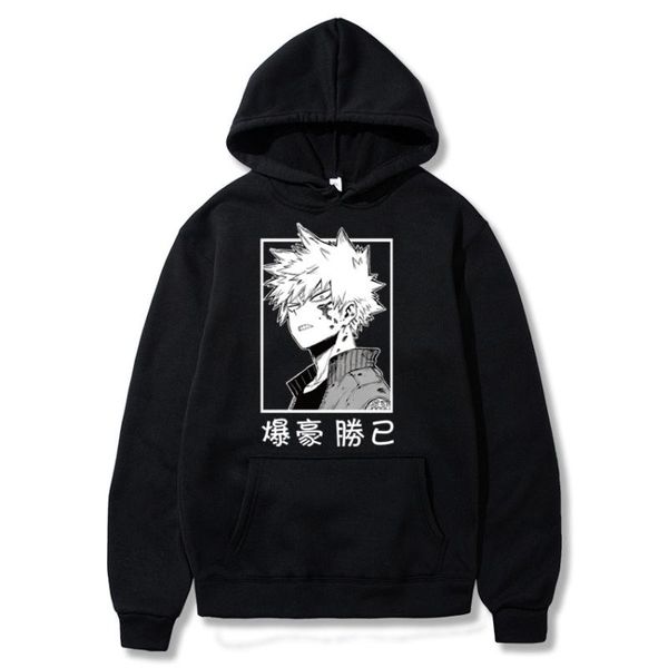 

men's hoodies & sweatshirts harajuku my hero academia japanese anime bakugou katsuki printed hoodie streetwear casual, Black