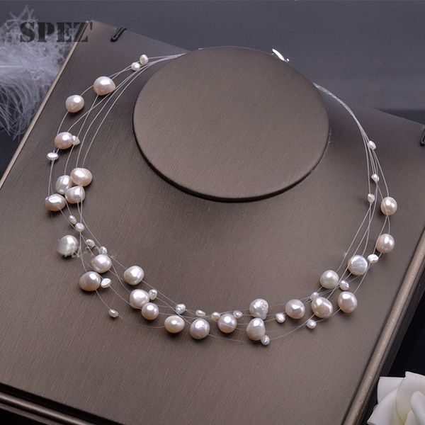 

designer necklace natural freshwater pearl for women baroque layered choker fashion gold plated jewelry accessories clasp 2021, Silver