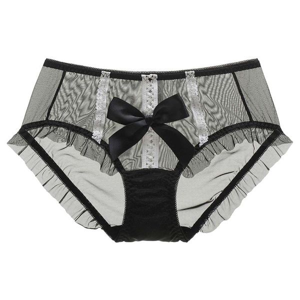 

women's panties women girls lolita cute underwear bowknot front lace see-through stretch mesh mid-waist lingerie underpants, Black;pink