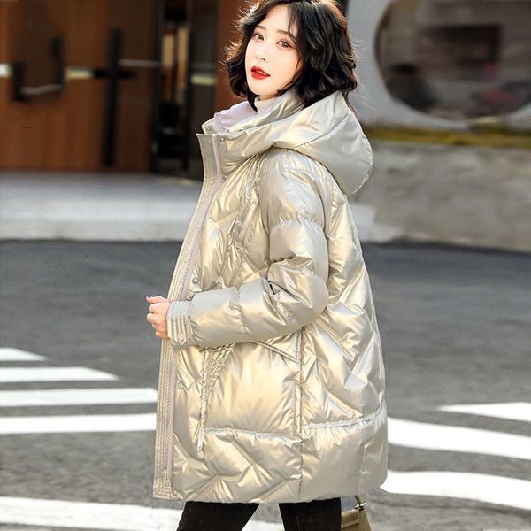 

women 2021 winter new fashion jacket female thick warm white duck down hooded parkas ladies casual loose snow outwear a639l8hl, Black