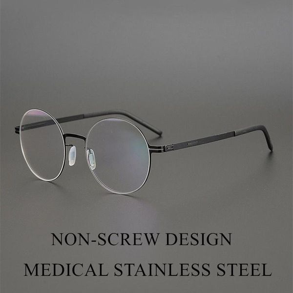 

fashion sunglasses frames 2021 german brand design stainless steel glasses men retro round eyeglasses women lightweight spectacle frame kayo, Black