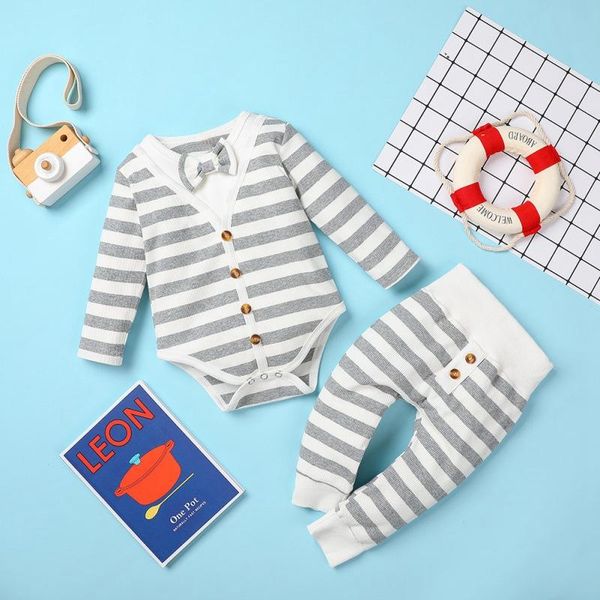

spring/autumn baby boy girl romper set 2pcs newborn casual striped long-sleeved bodysuit trousers outfits, White