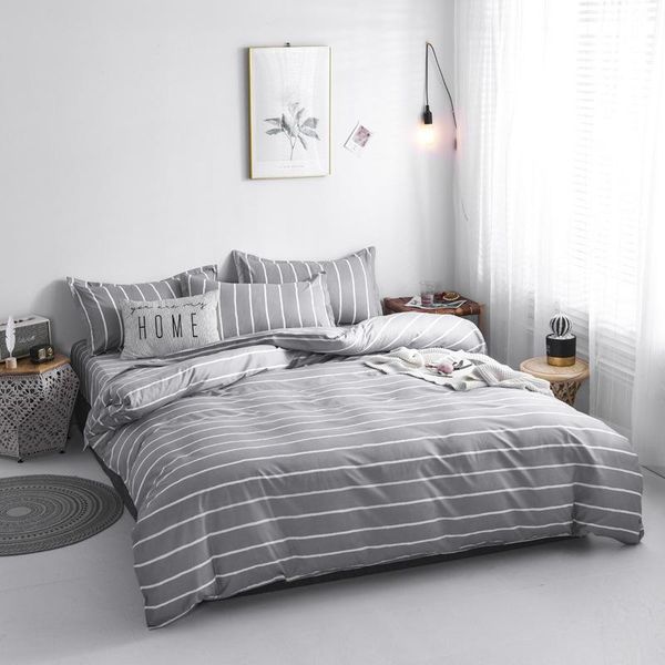 

bedding sets black white geometric 4 pieces duvet cover set pillow cases brushed soft breathable striped simple leaf quilt