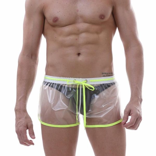 

underpants gay underwear transparent pvc boxer trunks waterproof men performance boxers shorts wear, Black;white