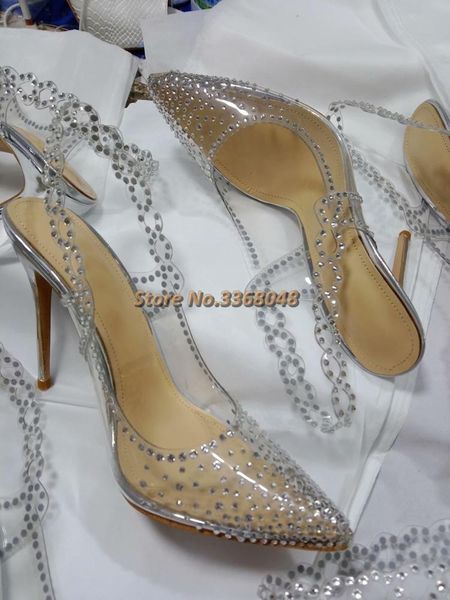 

dress shoes slingback crystal clear pvc high heels pumps slip on pointed toe shallow women back strap transparent, Black