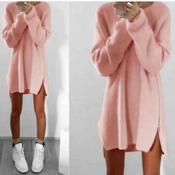 

women long sleeve autumn winter knitted zippers side jumper sweater dress loose tunic baggy dresses, Black;gray