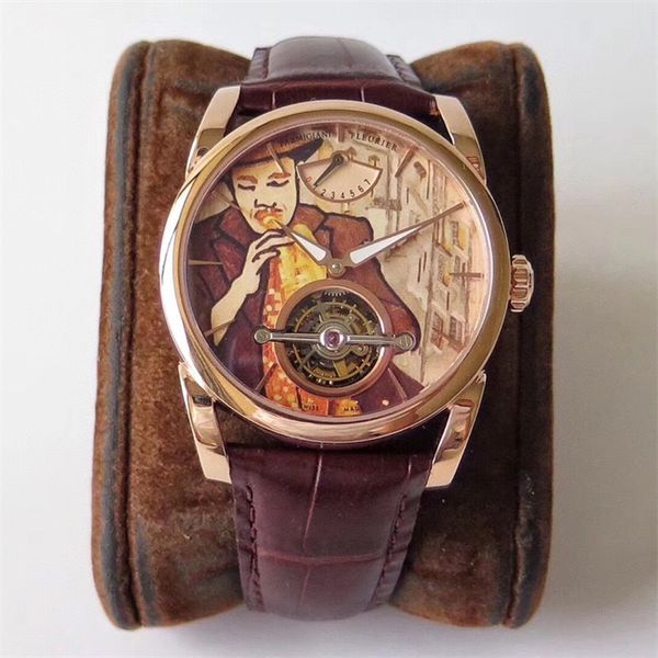 Orologi da uomo JB Montre DE Luxe Tourbillon movimento manuale della catena della macchina Cassa placcata in oro 18 carati Orologio di lusso con cinturino in pelle italiana Orologi da polso