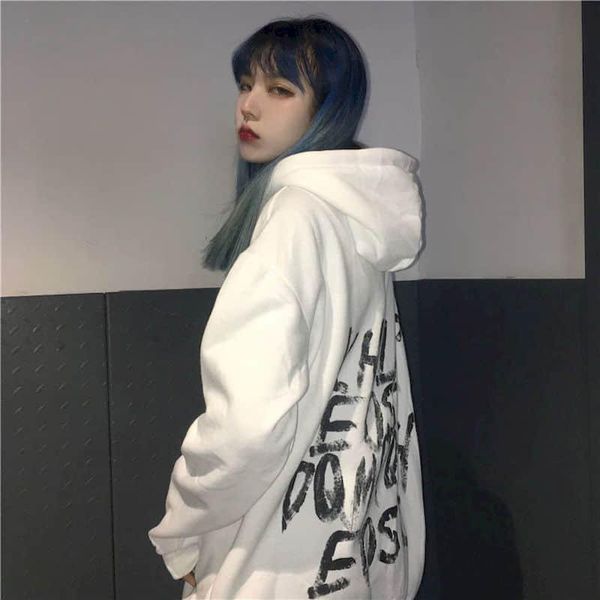 

women's hoodies & sweatshirts women autumn winter plus velvet sweatshirt female korean harajuku bf style graffiti letter printing loose, Black