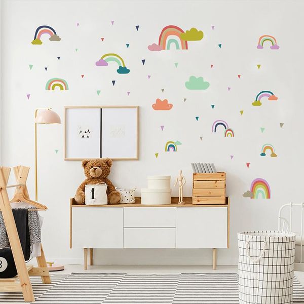 

wall stickers cartoon combination wallpaper rainbow cloud sticker bedroom kids rooms decorations mural home decor decals nursery