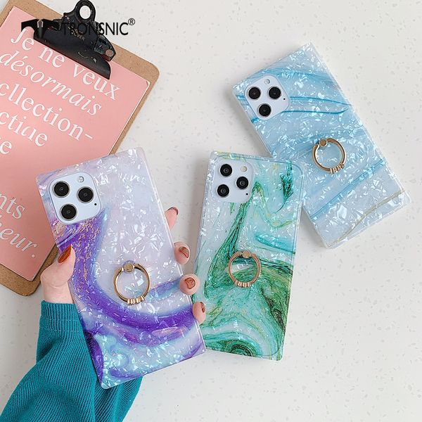 

marble conch phone case for iphone 12 11 pro max xr xs max soft diamond ring glossy purple luxury case for iphone 7 8 plus cover