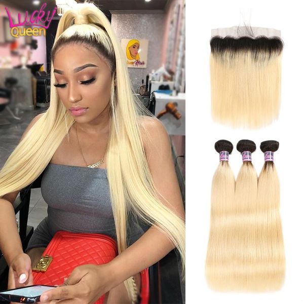 

human hair bulks peruvian remy 1b/613 bundles with 13*4 lace closure ombre blonde colored 13x4 frontal straight, Black