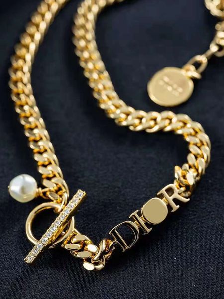 

d home / dijia 2021 new diamond inlaid cd letter old pearl neckchain necklace women's net red temperament, Silver