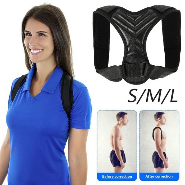 

1pcs s/m/l brace support belt adjustable back posture corrector clavicle spine back shoulder lumbar posture correction, Black;blue