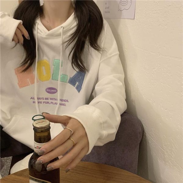 

women's hoodies & sweatshirts real s autumn korean style color letter embroidery break, Black