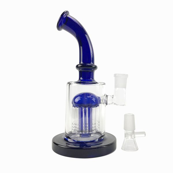 Árvore Azul Percolador Vidro Bongo Hookahs Tubulação de água de água com folha no tubo cerca de 8 polegadas de espessura de 5mm com tigela para fumar