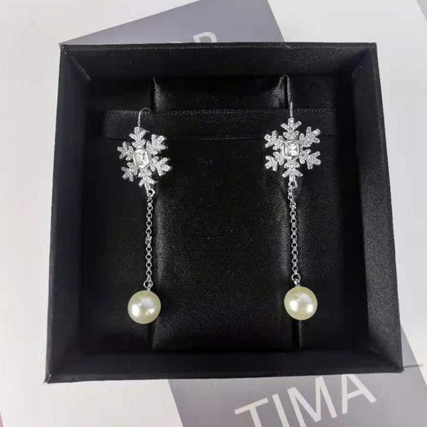

stud luxury earrings aesthetic crystal snowflake with pearl pendant for charm lady gift vintage aros korean fashion jewelry 2021, Golden;silver