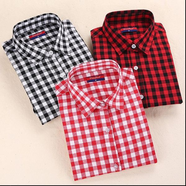 

new women plaid blouse shirt blusa ladies long sleeve blouse camisa feminina cotton women plaid shirt women, White