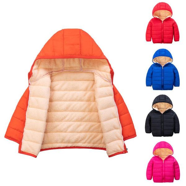 

down coat winter children's cotton-padded jacket cute boys and girls padded plus velvet lamb wool hooded jacket.2021, Blue;gray